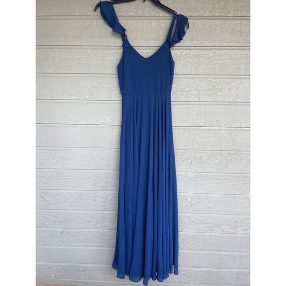 Lulus Womens Maxi Long Chiffon Dress V Neck Size Extra Small XS Blue - Picture 1 of 7